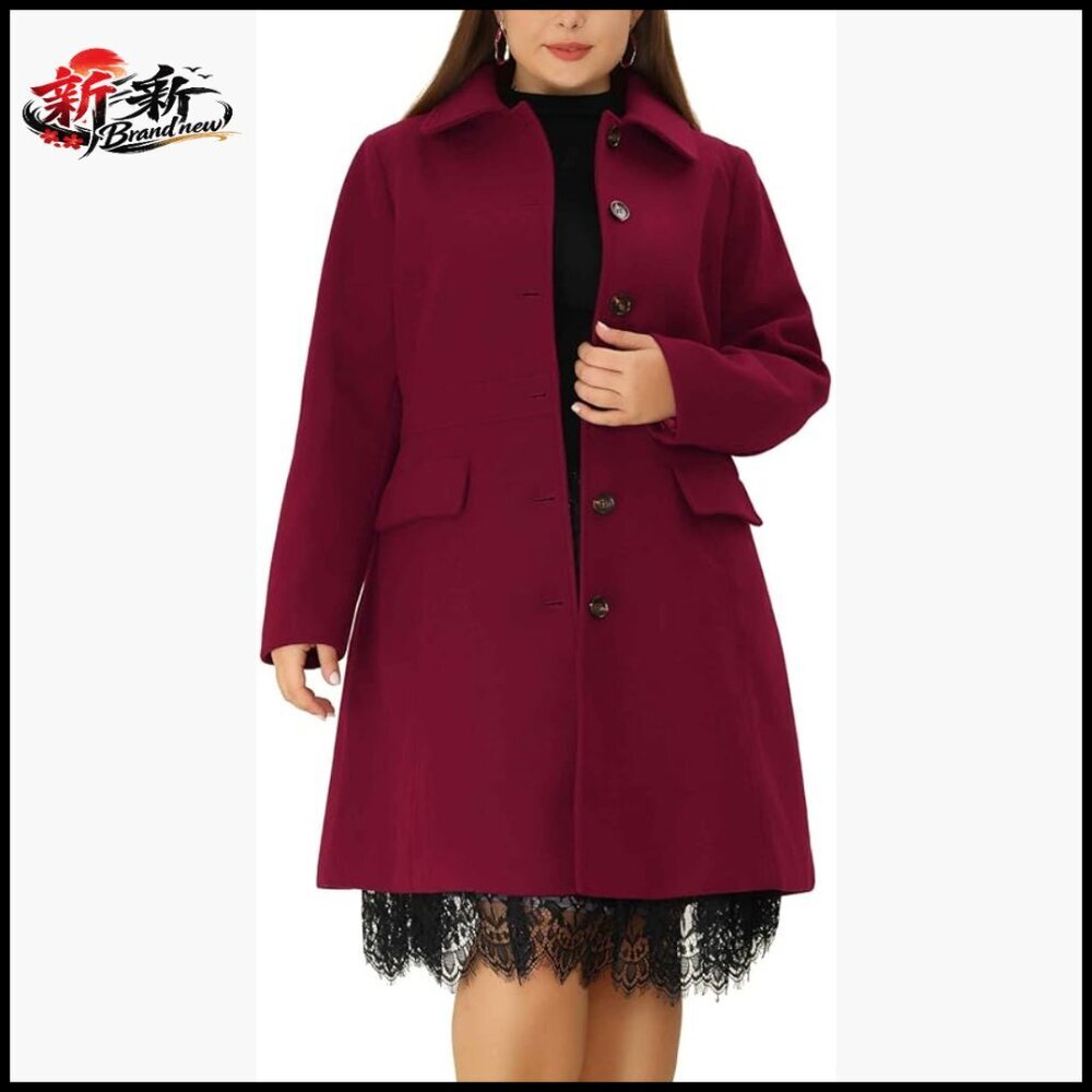 Plus Size Pea Coat Winter Long Coat Single Breasted Peter Pan Collar